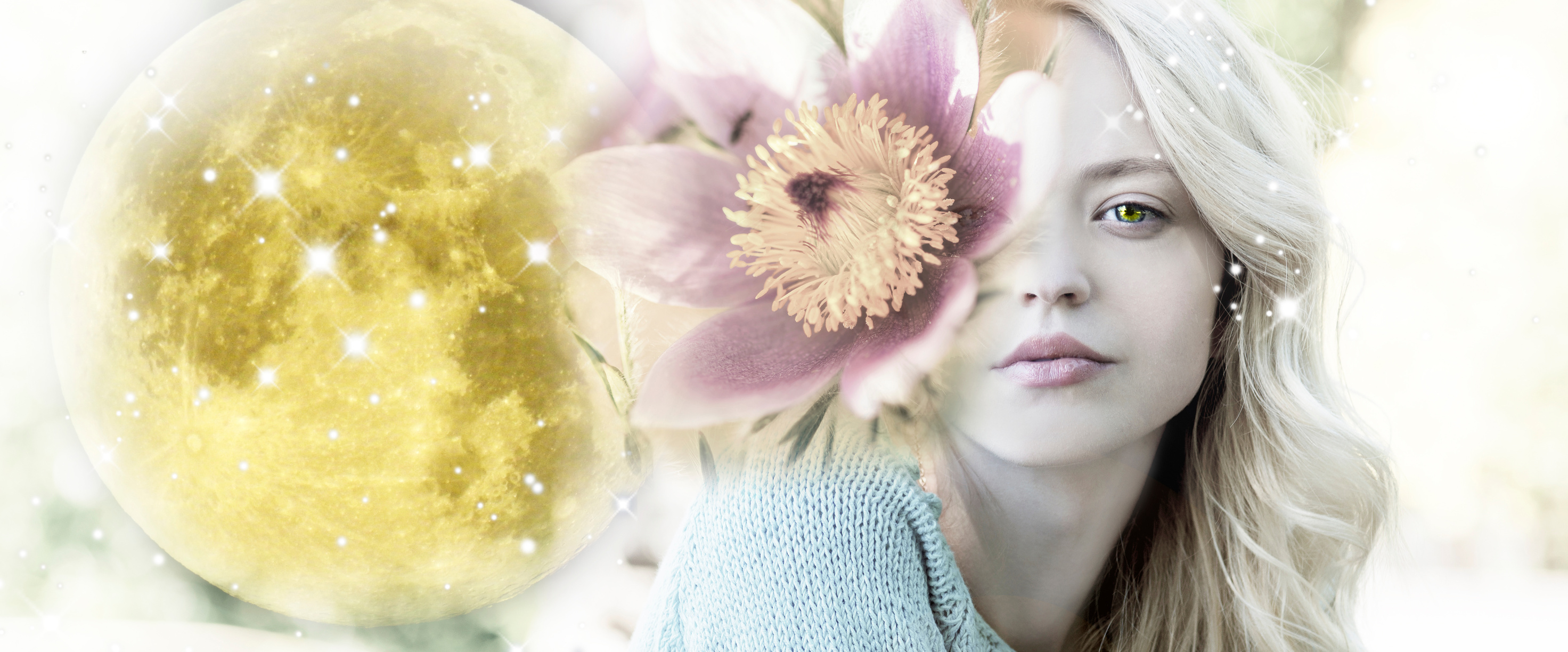 Woman flower and full moon